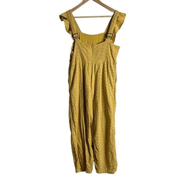 MinkPink My Friend Yellow Eyelet Wide Leg Flutter Sleeve Crop Jumpsuit Size L - Picture 14 of 14